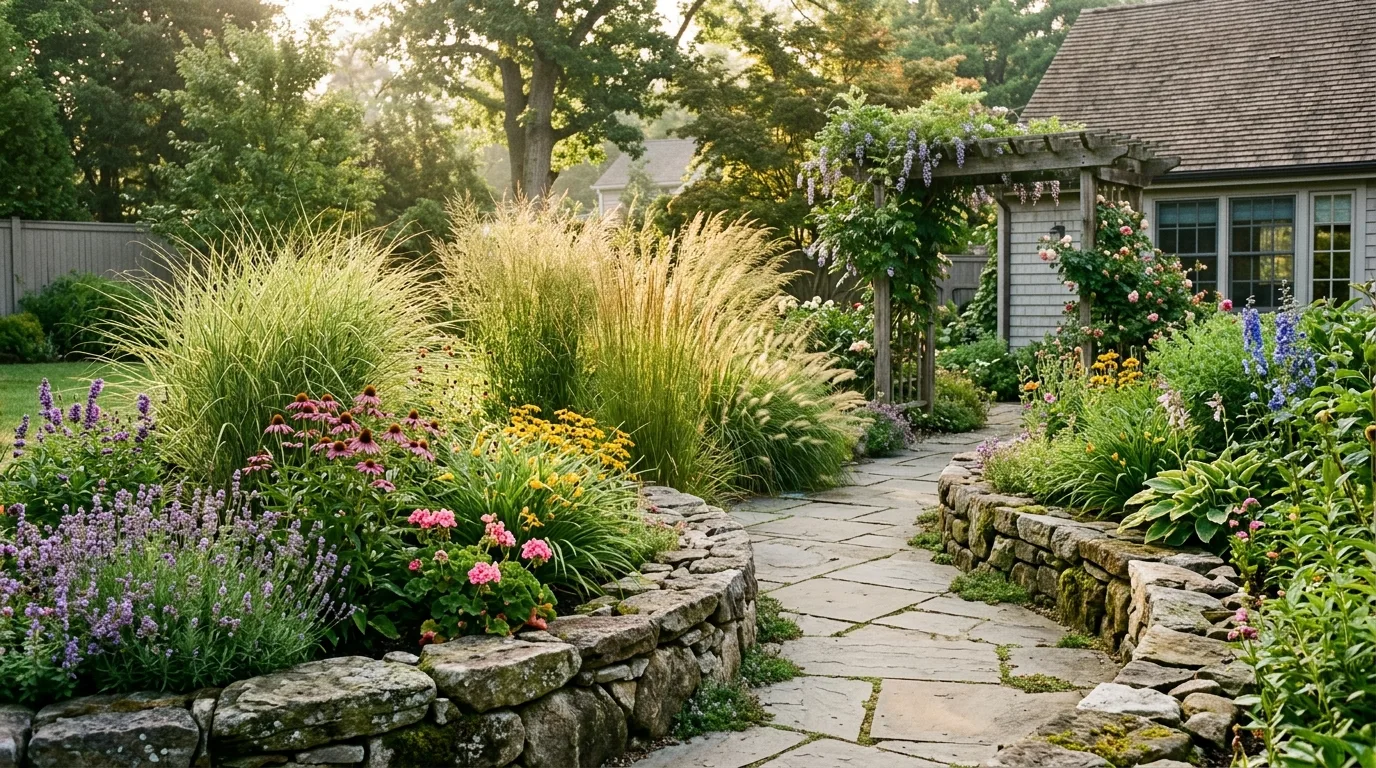 Stone-Bordered Flower Beds